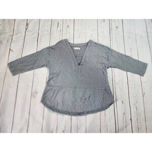 Madewell 100% Cotton Tunic Women's Small Navy Striped V Neck Shirt 3/4 Sleeve